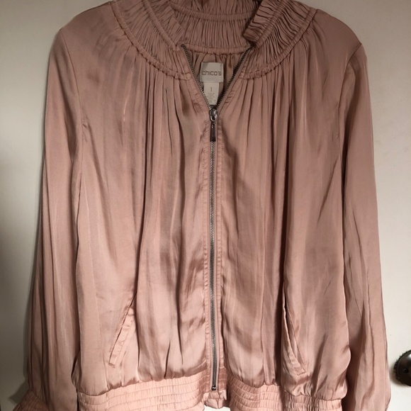 Chicos Long Sleeve Shirred Bomber Jacket Size 1, (M) NWT - Picture 2 of 3